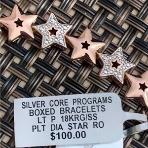 𝅺18K Rose Gold Sterling Silver Plated Diamond Star 8” Bracelet NWT! Retail $100